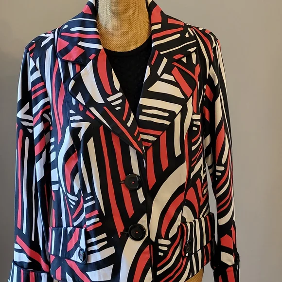 Abbie Mags Large Cotton Jacket Red/Black Abstract Print - Picture 4 of 10